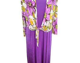 Chemisier en deux pièces violet Jostar vintage des années 90, robe à fleurs abstraites Spring X Large