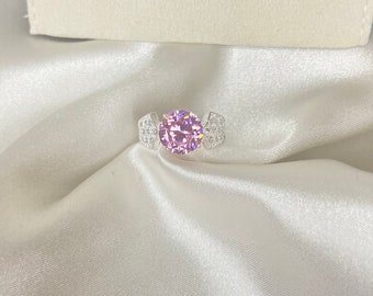 Pink Round Brilliant cut ring, Pink 925 sterling silver ring, pink 925s ring, pink engagement ring, pink promise ring, pink diamond ring