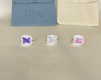 Pink 925 sterling silver ring, pink 925s ring, purple 925s ring, purple sterling silver ring, pink diamond ring, 925s chunky ring