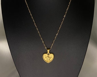 Angel heart necklace, Gold Angel necklace, heart angel necklace, my angel necklace, heart with angel necklace, heart of an angel necklace
