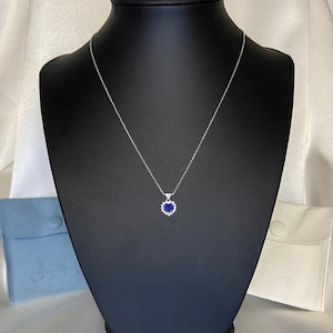 Blue heart necklace, Sterling silver blue heart necklace, sterling silver heart necklace, blue heart jewelry, blue cubic zirconia heart