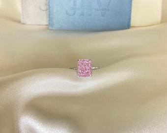 Pink radiant cut ring, Pink 925 sterling silver ring, pink 925s ring, pink engagement ring, pink promise ring, pink diamond ring