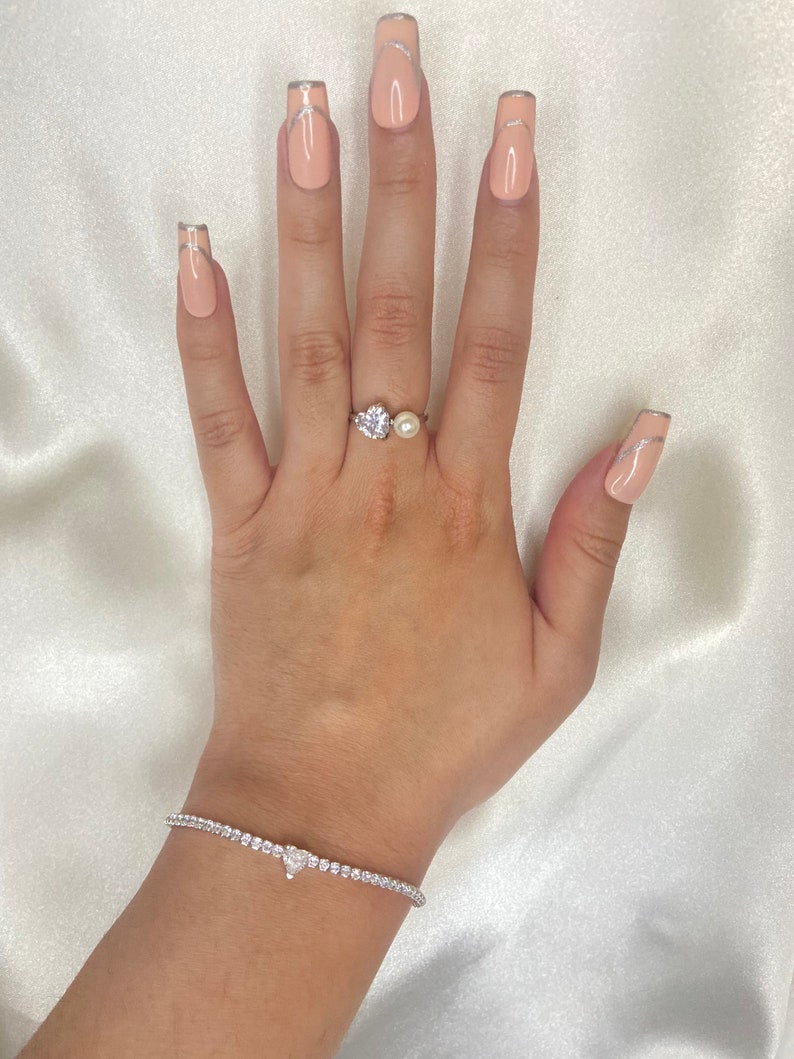 Dainty Heart Tennis Bracelet, 925s Heart Tennis Bracelet, 925s Heart