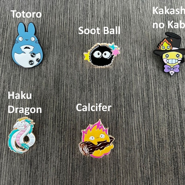 Miyazaki Studio Ghibli Japanese Pin Anime Pins Enamel Pin Kawaii Pins Cute Pins - Totoro, Soot Ball, Kakashi no Kabu, Haku Dragon, Calcifer