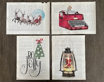 Christmas Themed Dictionary Prints - Set of 4