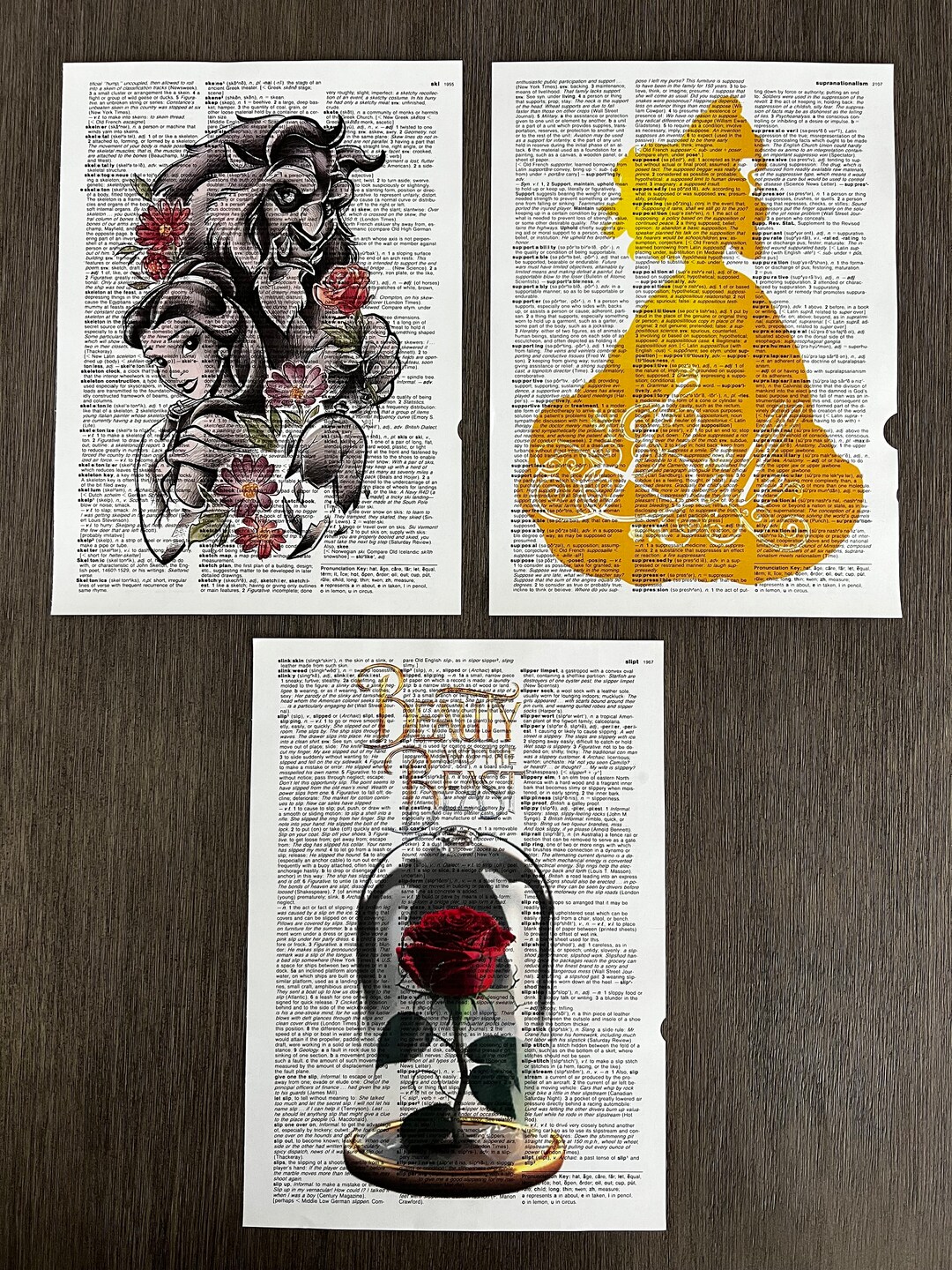 Beauty and the Beast Themed Dictionary Prints Set of 3 Etsy