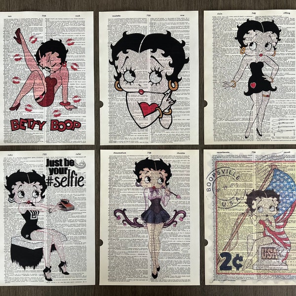 Betty Boop Themed Dictionary Art Prints - Set of 6