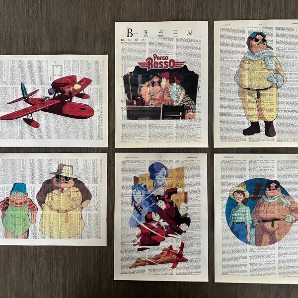 Porco Rosso (Ghibli Movie) Themed Dictionary Art Prints - Set of 6