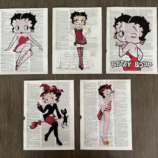 Betty Boop Themed Dictionary Art Prints - Set of 5