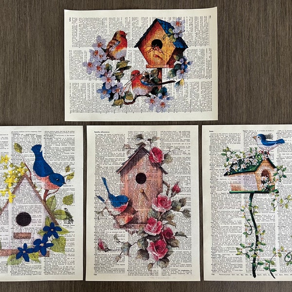 Birdhouse Themed Dictionary Prints - Set of 4