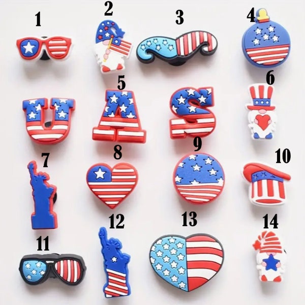 Patriotic Themed Charms, 4th of July Shoe Charms,  American Croc Charms, USA Shoe Charms, Clog Charms,  Flag, Patriotic, and America Charms