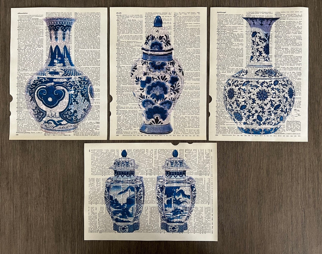 Blue Vase Themed Dictionary Prints Set of 4 Etsy