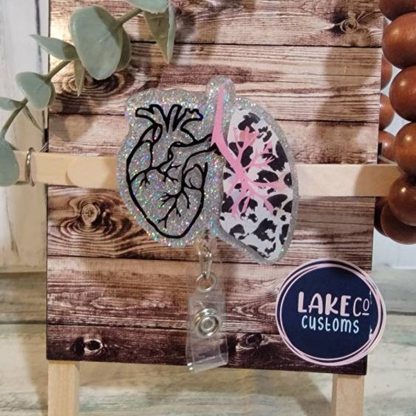 Heart lung badge reel, Heart, Lung, medical, doctor gift, nurse gift, glitter, cute badge reel, ICU, Emergency, Doctor, ID Holder, cute