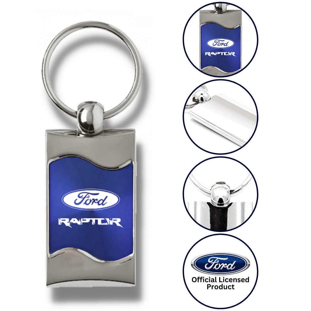 Ford Raptor Aluminum Rectangular Wave Key Chain Ring Fob Blue Official ...