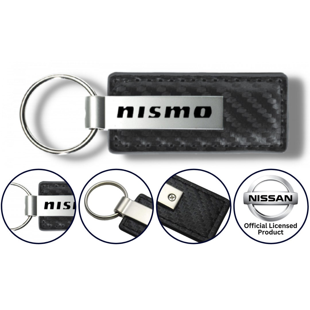 Nissan Nismo Logo Black Carbon Fiber Leather Gun Metal Key Chain Fob ...