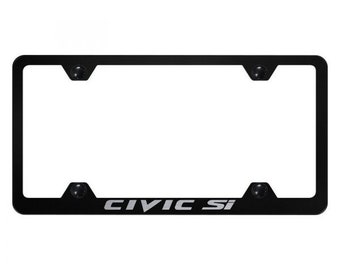 Honda Civic SI Laser Etched Logo Black License Plate Frame Official Licensed