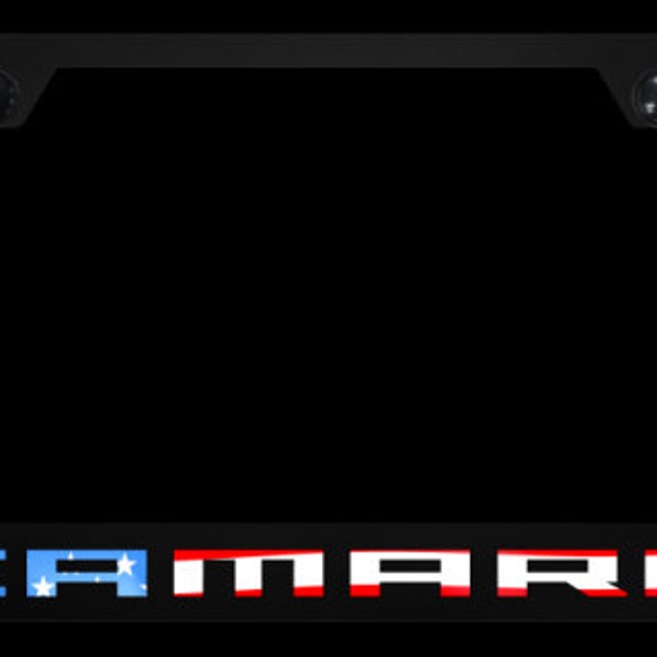 Chevy Camaro USA Flag Black Polycarbonate License Plate Frame Official Licensed