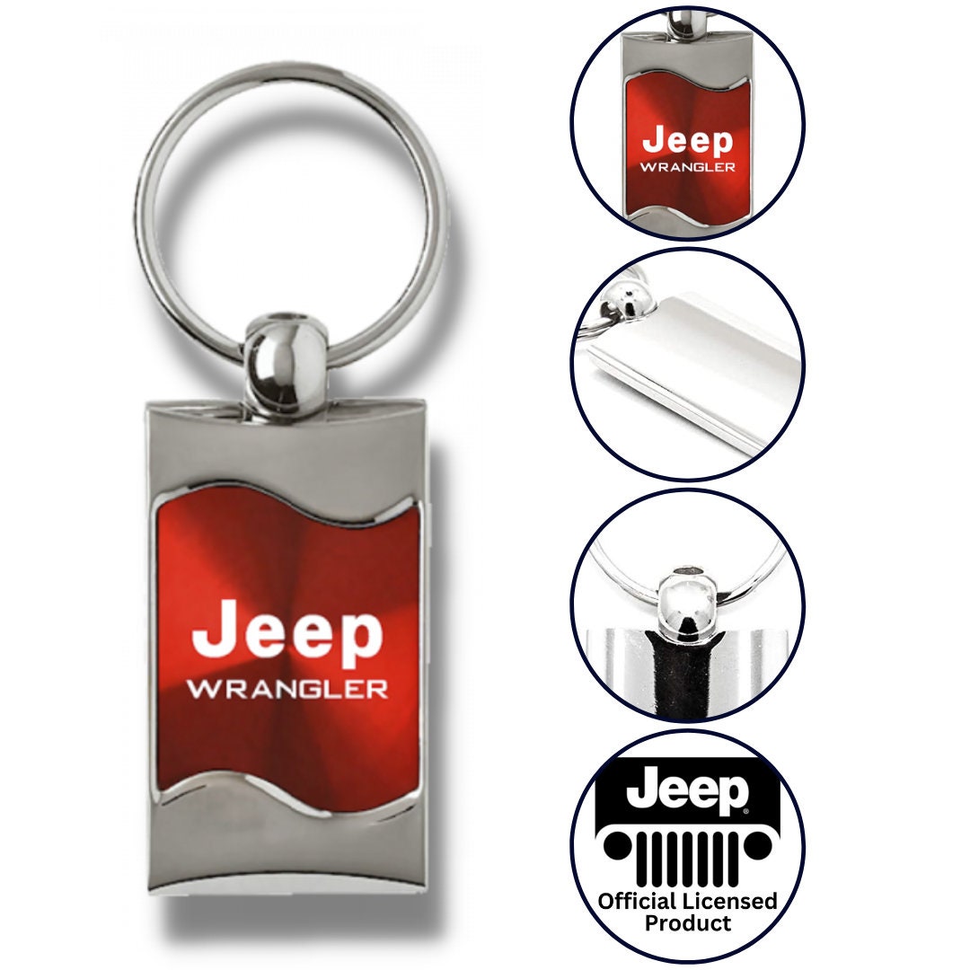 Jeep Wrangler Logo Rectangular Wave Key Chain Ring Fob Red Official ...