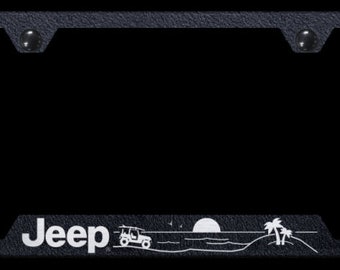 Jeep Beach Rugged Black Cut-Out Notched License Plate Frame Official Licensed