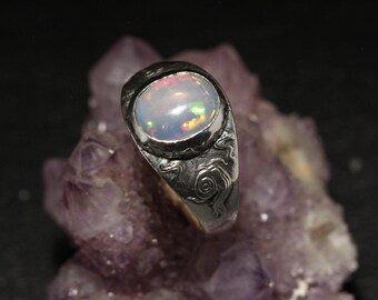Bunter äthiopischer Opal Ring aus Silberguss Gr. 9