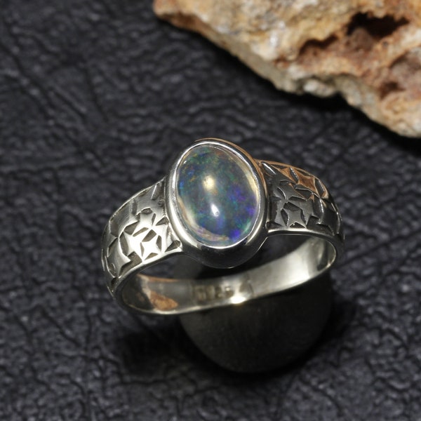 Mexican Water clear opal set in  hand crafted 925 sterling silver ring