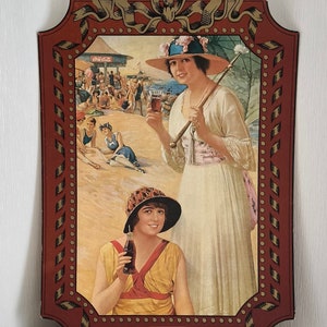 Coca Cola, cartel publicitario, cartel de cartón "Beach Girls 1918"