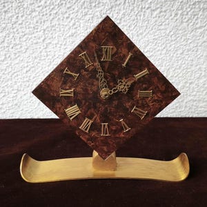 Vintage Junghans Quartz Table Clock | 1950s–70s Mid-Century, Brass Base, Faux Tortoise Shell