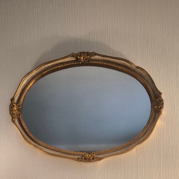 Wall mirror oval, vintage wall mirror, gold