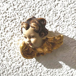 Vintage Hand-Painted Wooden Cherub by G. Passens, Berchtesgaden