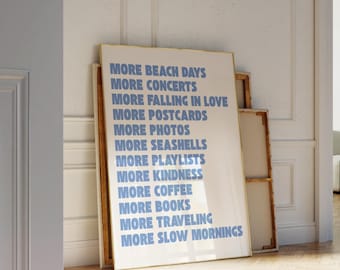 More Good Things Art Print | More Beach Days | Positive Vibes | Summer Aesthetic | Coastal Decor | Travel Wall Art | Blue Art Prints | Retro