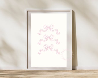 Pink Bow Art Print | Trendy Bow Wall Art | Pink Aesthetic Art Print | Bow Aesthetic Print | Preppy Room Decor | Nursery Art Print | Coquette