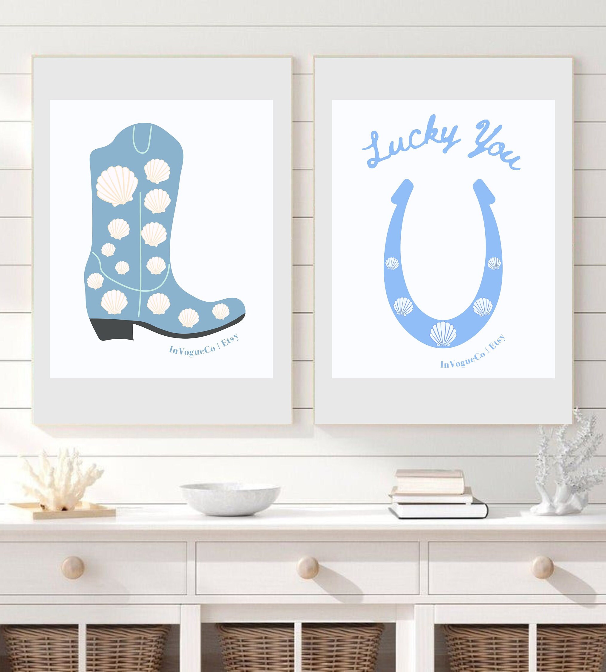 Preppy Coastal Cowgirl Wall Art | Blue Coastal Cowgirl Art Prints ...