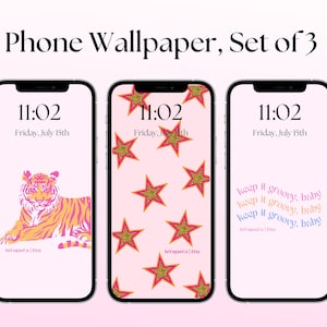 iPhone Wallpaper Pink | Aesthetic | Phone Wallpaper | Phone Background | Stars | Tiger | Quotes | 3PCS | Instant Digital Download | Preppy