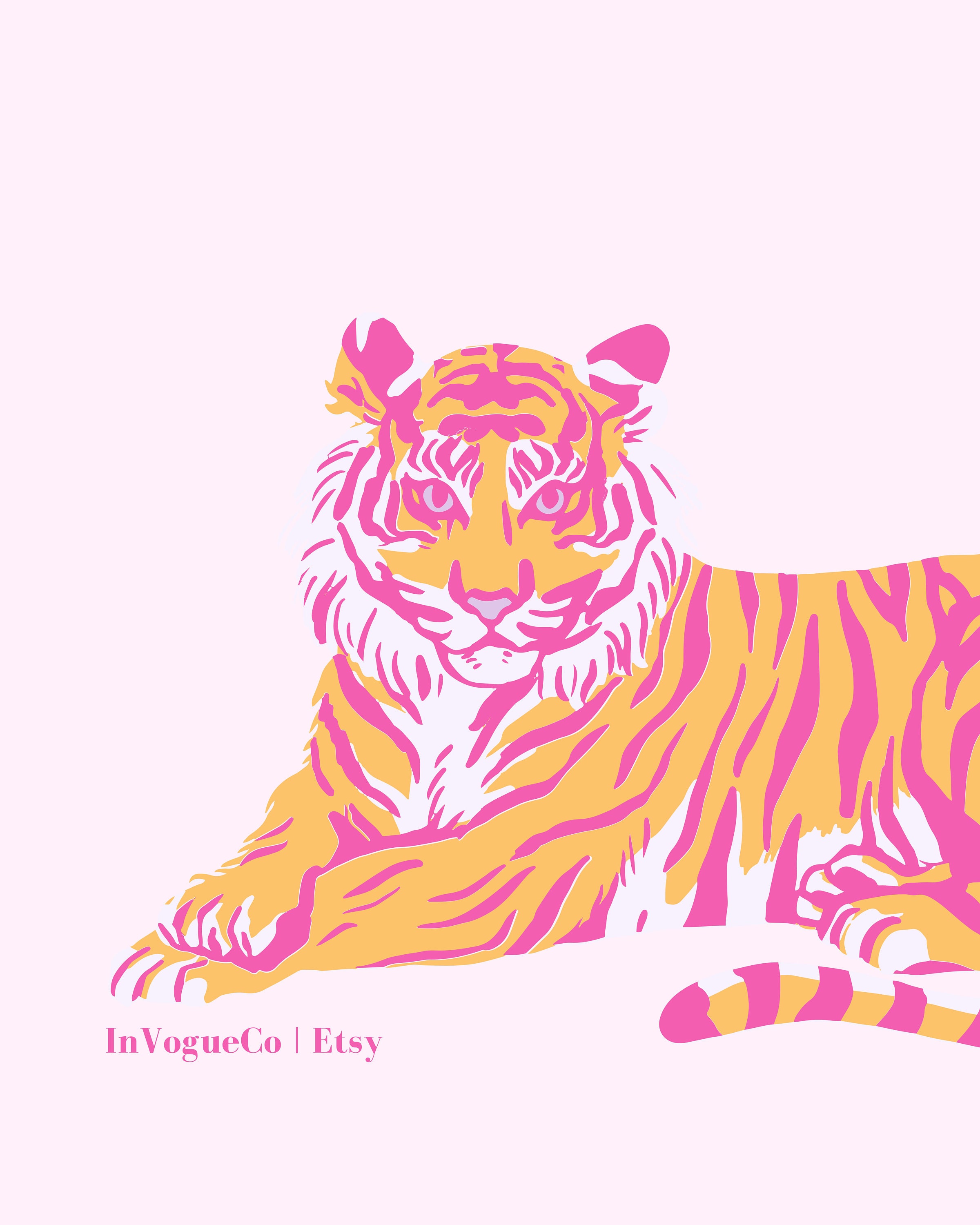 Preppy Tiger Art Print Pink Tiger Print Preppy Room Decor Preppy Wall