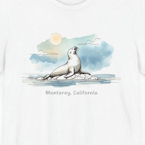 Maglietta Monterey Sea Lion: grafica costiera della California, maglietta unisex in cotone