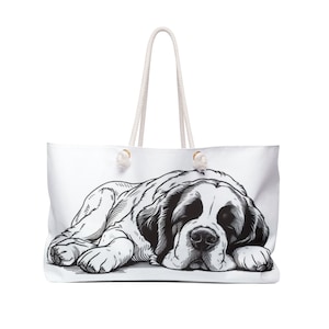 Saint Bernard Napping Weekender Bag, Dog Tote Bag, Beach Bag, Summer Tote - Travel Bag, Overnight Bag, Carryall Tote, Large Tote, Canvas