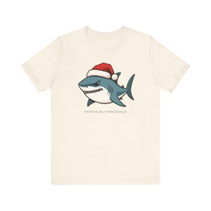 Festive Shark Christmas Shirt, Funny Holiday Shark Tee, Santa Hat Graphic T-Shirt, Ferocious Fish Xmas Shirt, Cute Ocean Christmas Gift,