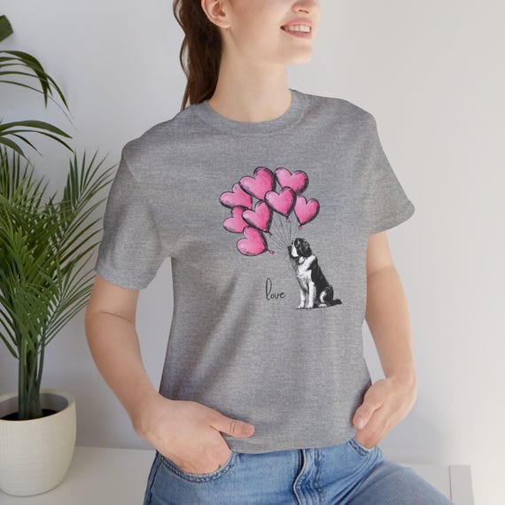Saint Bernard Dog with Heart Balloons Unisex Tee, Puppy Love Shirt