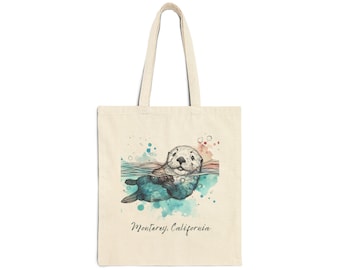 Sea Otter Cotton Tote Bag: Monterey California Wildlife Design