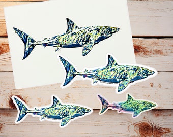 Great White Shark Stickers Gift Pack  • 3 Shark Stickers & 1 Free Postcard •