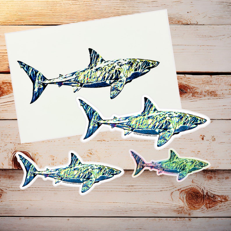 Great White Shark Stickers Gift Pack 3 Shark Stickers & 1 Free Postcard image 1