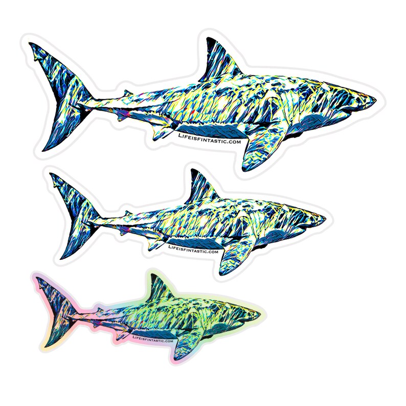 Great White Shark Stickers Gift Pack 3 Shark Stickers & 1 Free Postcard image 2