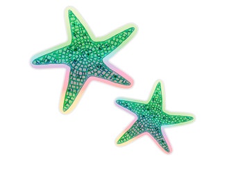 Holographic Starfish stickers for water bottles, laptops, tackle boxes, car windows, coolers & toolboxes.(  2 Pack)