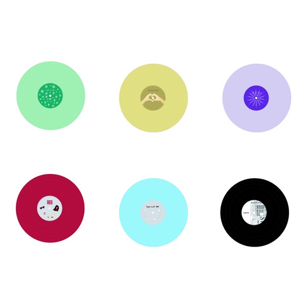 Taylor Swift Album Titles as Vinyl Records Vector Art