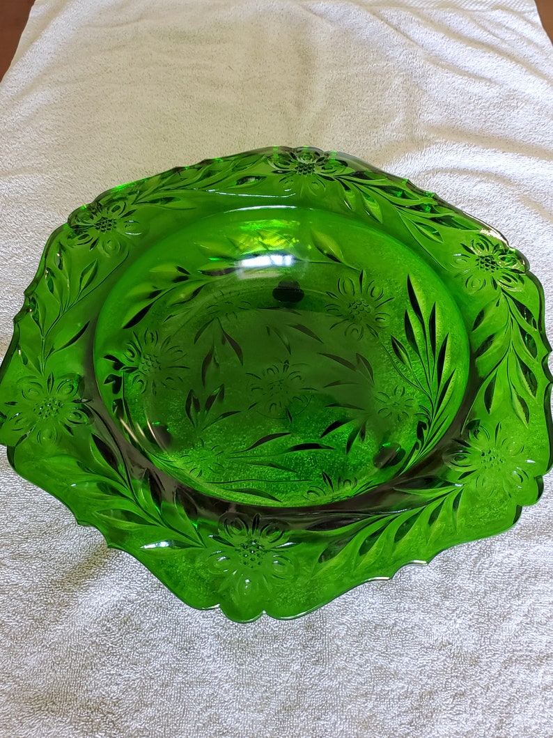 Tiara Glassware Green Three Toed Bowl Christmas Dish Emerald Etsy