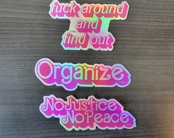 Dolly style , vinyl decal, holographic, psychedelic,  sparkle, solidarity,  labor unions.