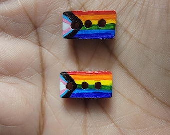 Tiny real brick stud earrings. Pride, Protest, Bricklayer, Labor, miniature, adorable, rainbow, handpainted , progress.