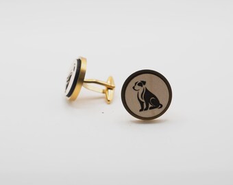 Dog 20mm Stainless Steel Wooden Cufflinks