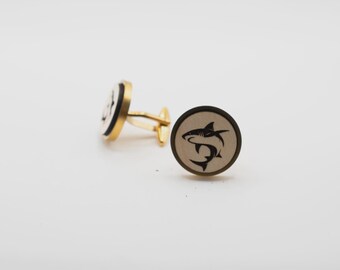 Sharks 20mm Stainless Steel Wooden Cufflinks