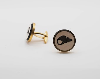 Conch Shell 20mm Stainless Steel Wooden Cufflinks